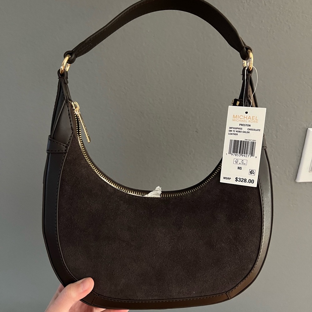 Michael Kors Preston Black Suede & Leather Hobo with Gold Hardware - Picture 4 of 5